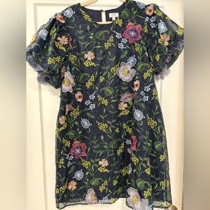 crown & ivy Navy Floral Embroidered Mini Dress